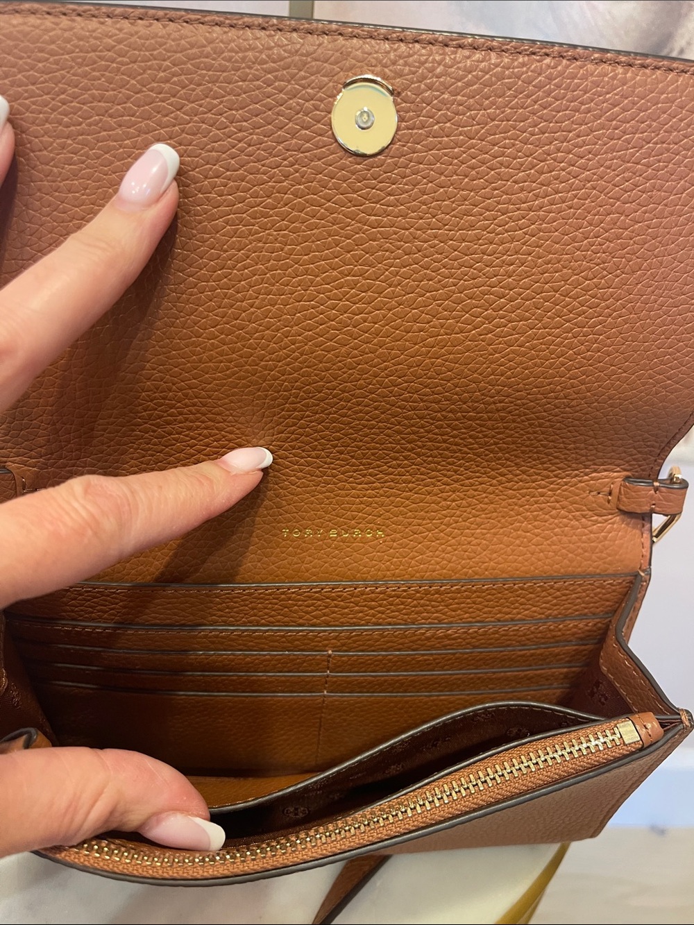 Tory Burch Pebbled Leather Crossbody in Warm Cognac - Picture 6 of 7